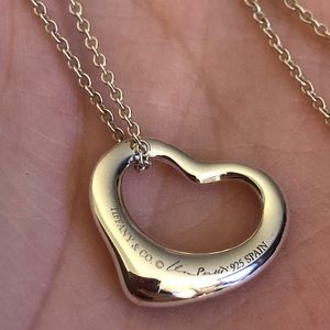 Authentic Tiffany & CO. Elsa Peretti mini Open Heart Pendant Necklace with pouch